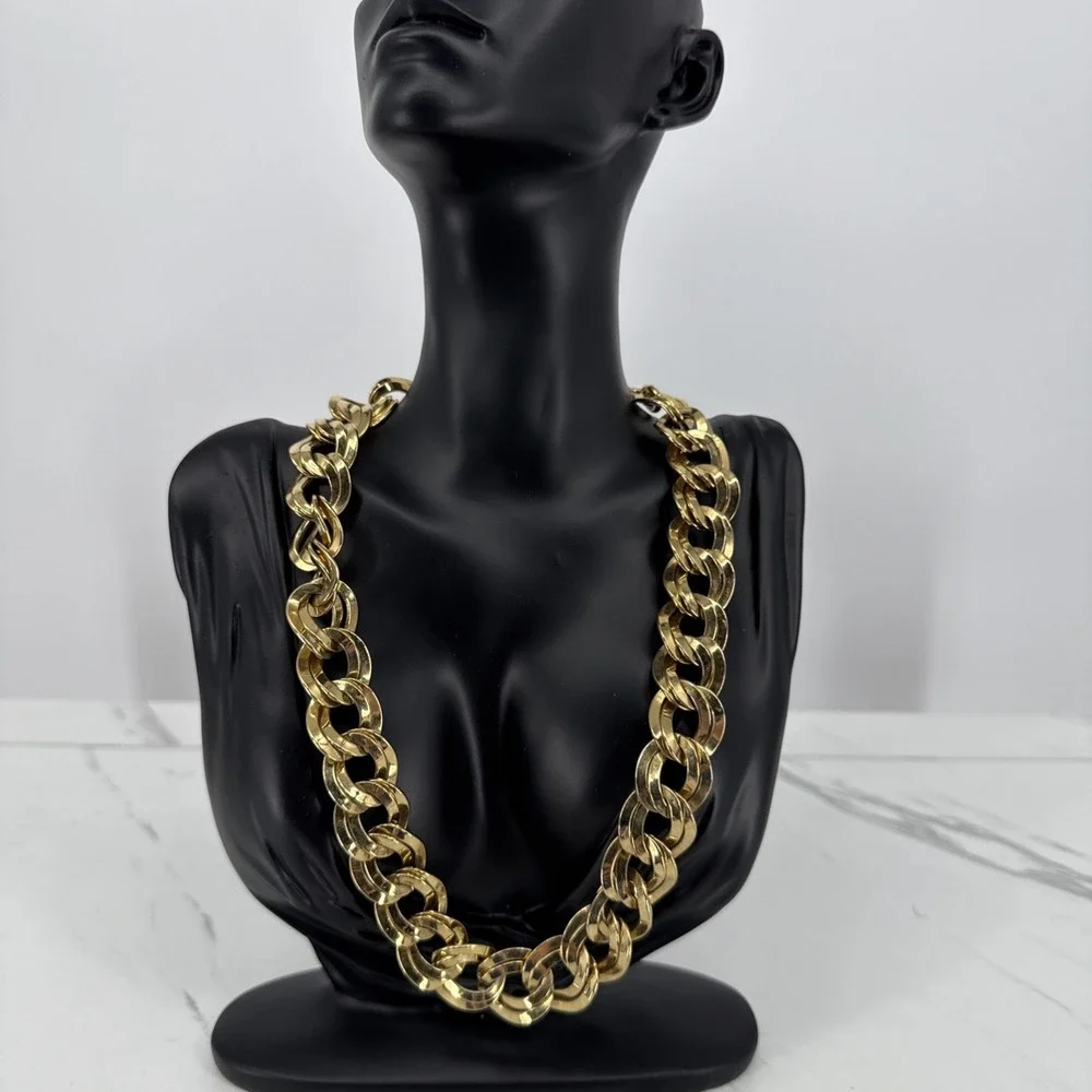 Vintage Monet Necklace Chunky Double Link Chain Gold Tone Signed 20